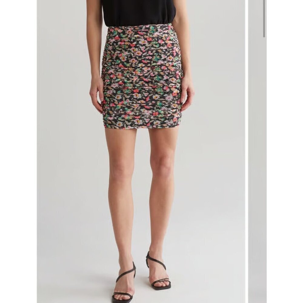 AFRM Los Angeles Mini Skirt Women's Classic Noir Ditsy Desani Ruched Size XS NWT